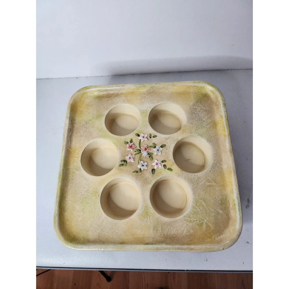 Vintage 90s PartyLite Six Tealight Candle Holder Ceramic Floral Antique Finish
